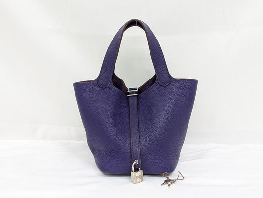 HERMES Picotan Lock PM Tryon Clemence Purple Silver Hardware □O Bag
