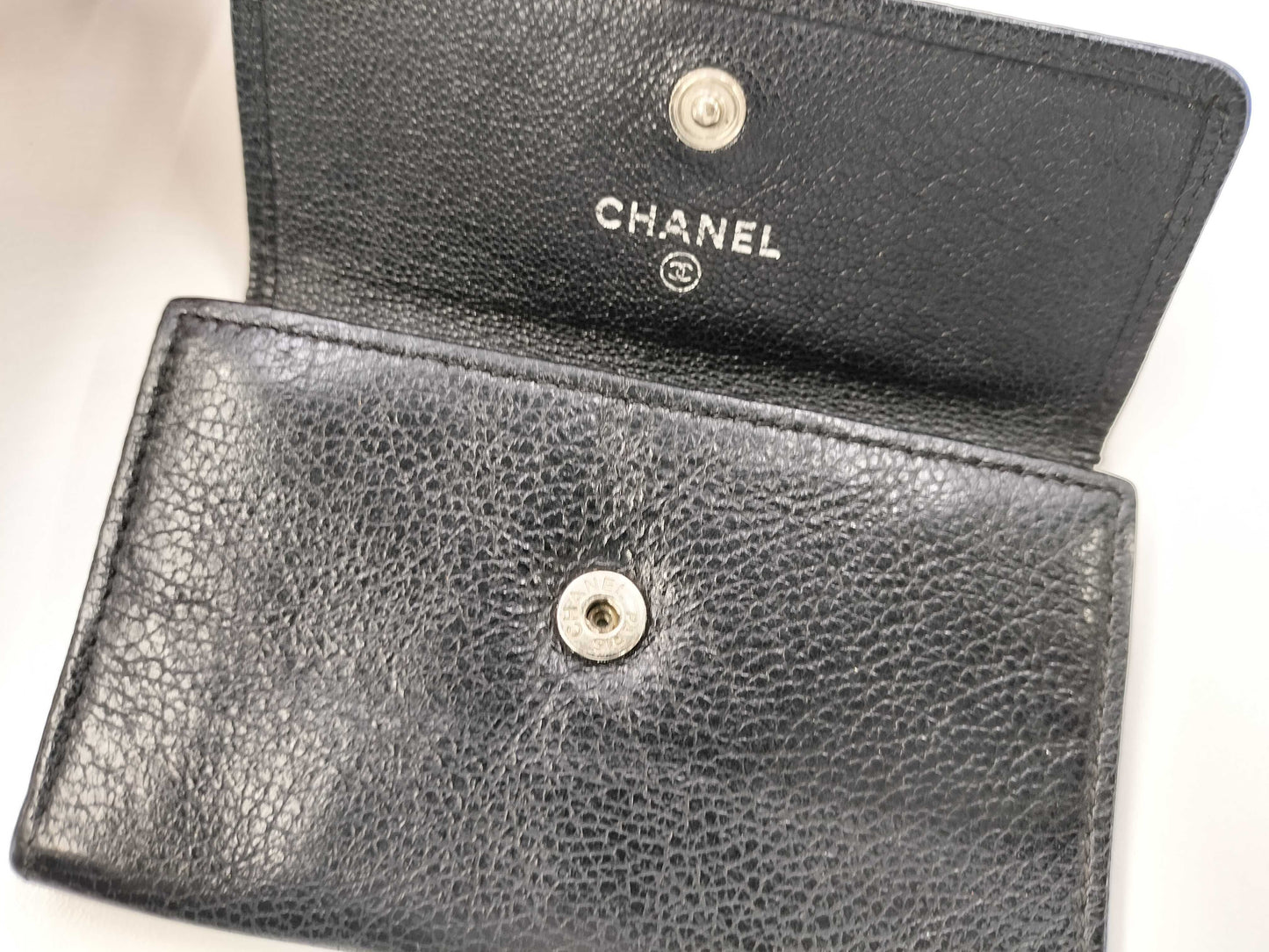 CHANEL Coco Mark Card Case with Metal Key Ring, Black Leather Coin Case