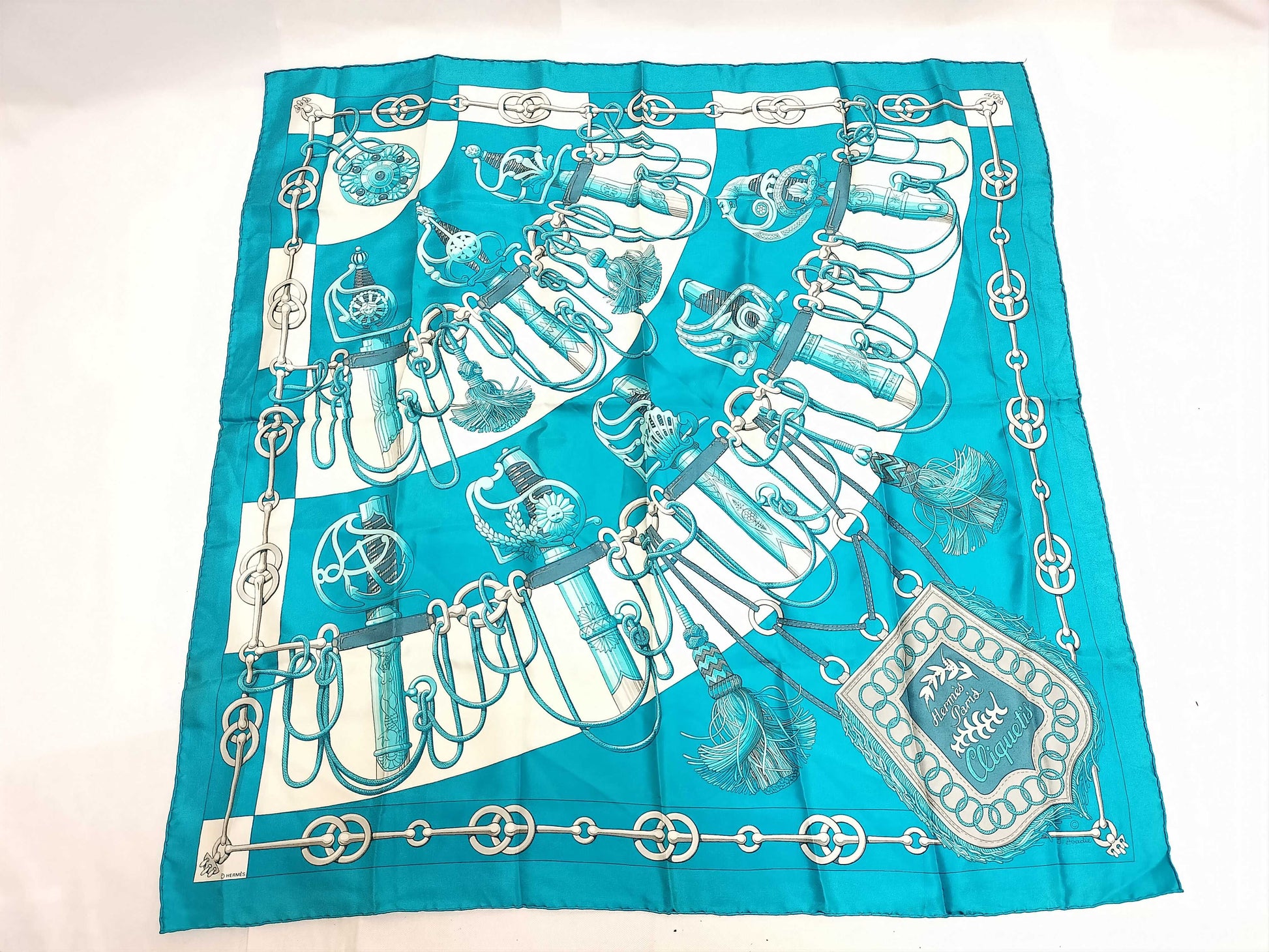 HERMES Carre Hermes Scarf Cliquetis Light Blue Scarf
