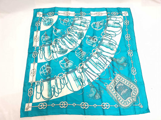 HERMES Carre Hermes Scarf Cliquetis Light Blue Scarf
