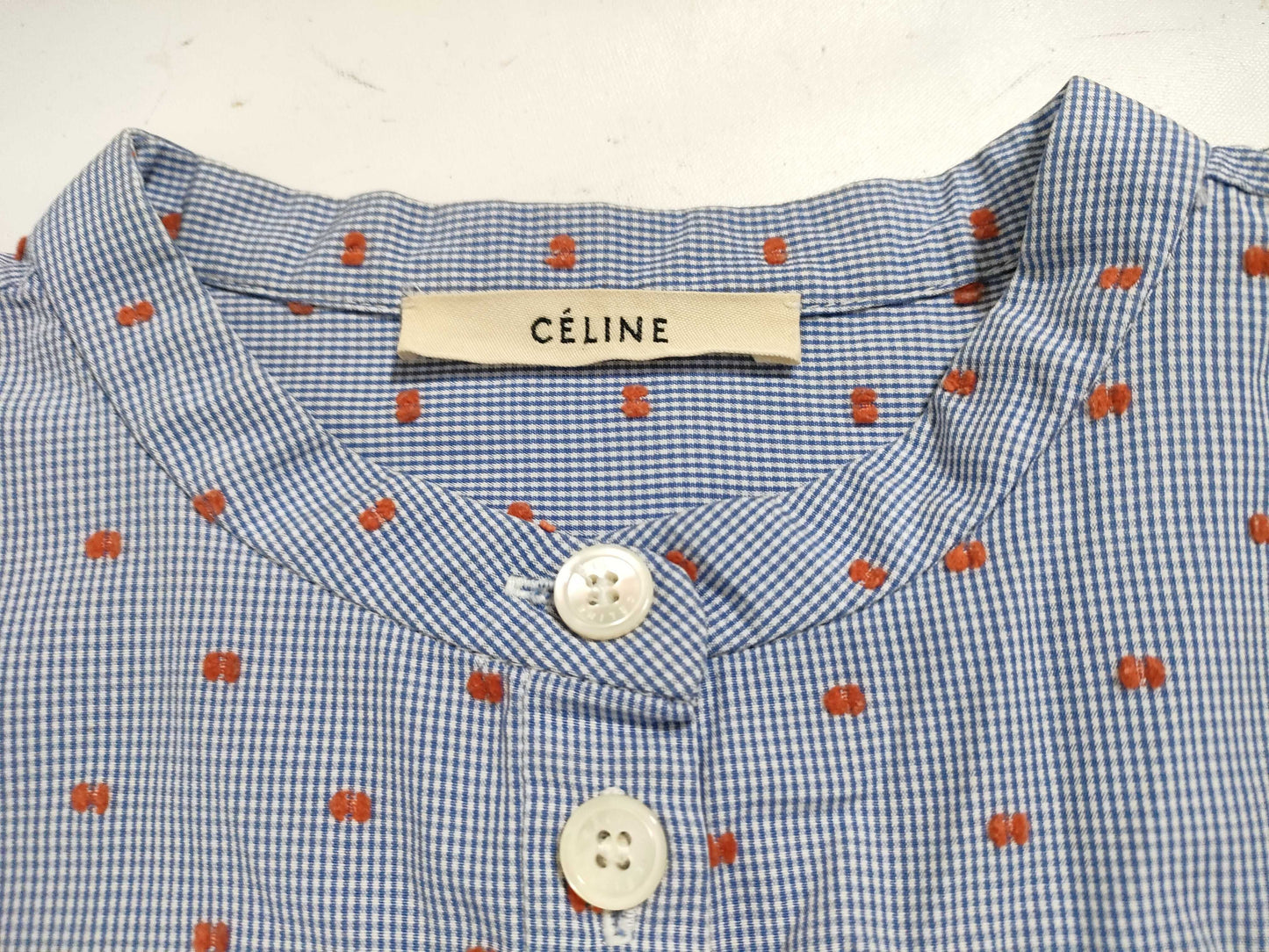 CELINE Phoebe Collarless Tunic Shirt Celine Fubi Philo Shirt