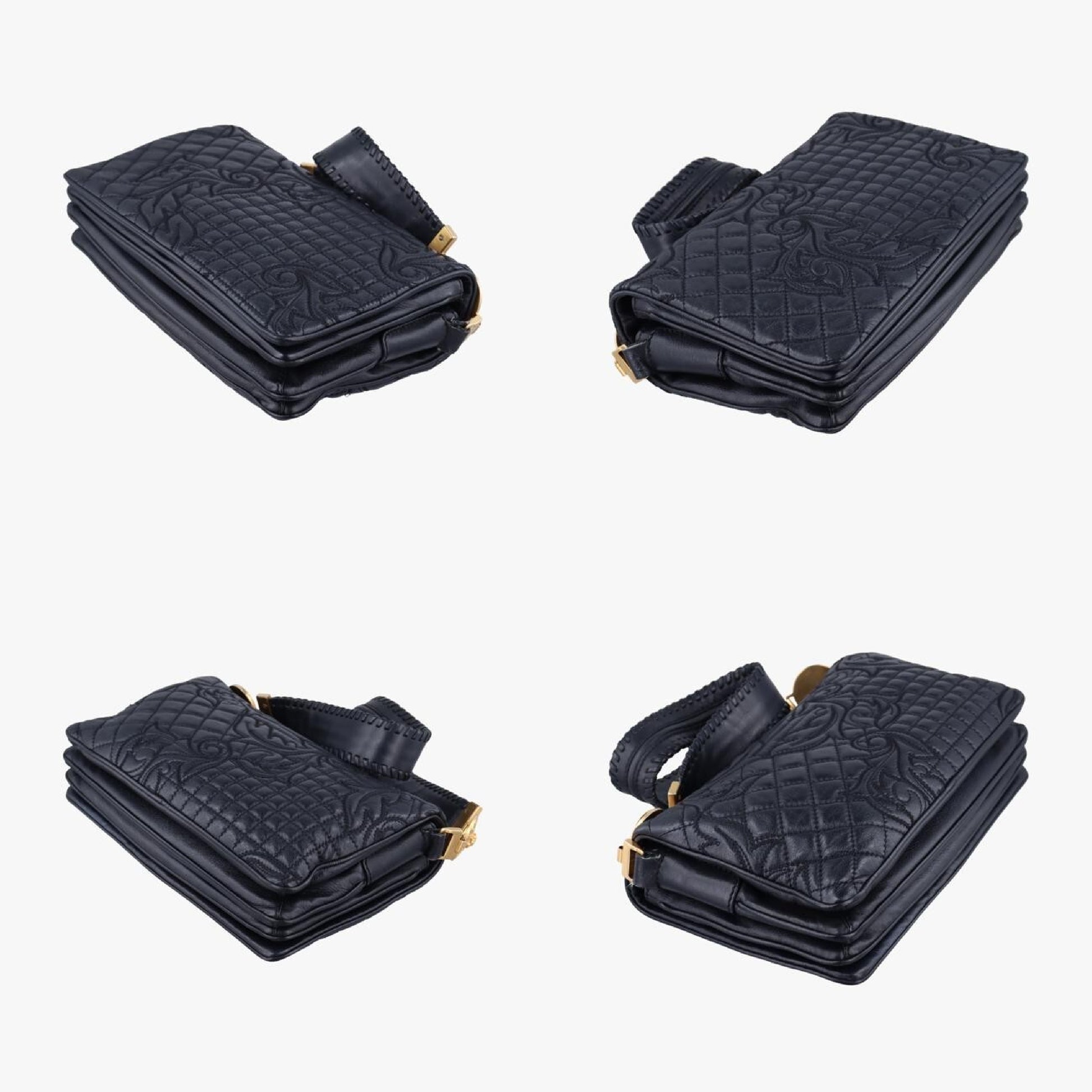 VERSACE Vanitas Quilted Baroque Black Leather Shoulder Bag