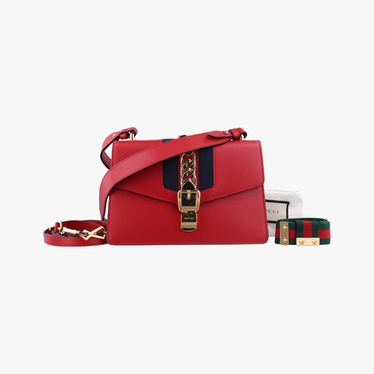 GUCCI Sylvie Red x Navy Leather 421882B023103386 Shoulder Bag