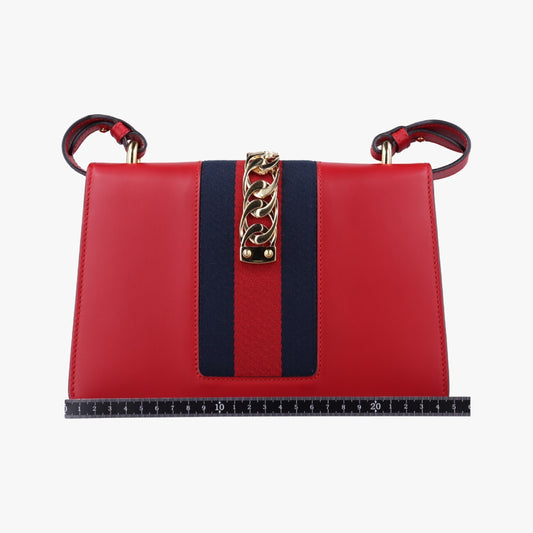 GUCCI Sylvie Red x Navy Leather 421882B023103386 Shoulder Bag
