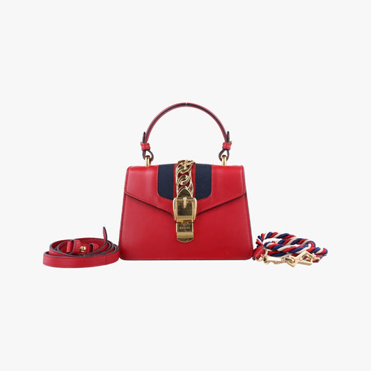GUCCI Sylvie Red x Navy Leather 470270B021409666 Shoulder Bag