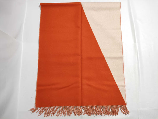 HERMES Cashmere Stole Orange/White Scarf