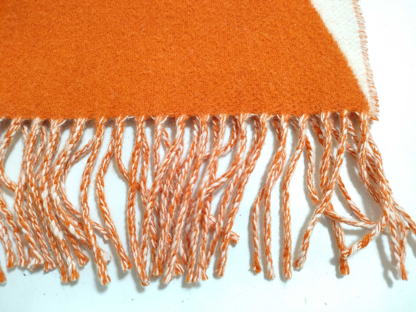 HERMES Cashmere Stole Orange/White Scarf