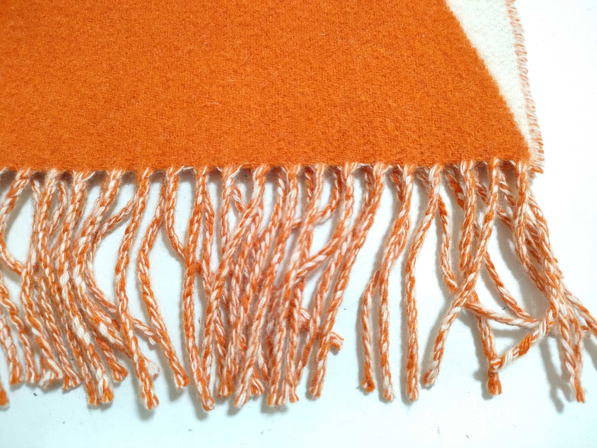 HERMES Cashmere Stole Orange/White Scarf