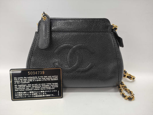 CHANEL Chain Shoulder Bag in Black Caviar Leather with Warranty 5094739
