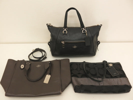 COACH Coach 3-Point Leather Canvas Signature Handbag in Black and Brown