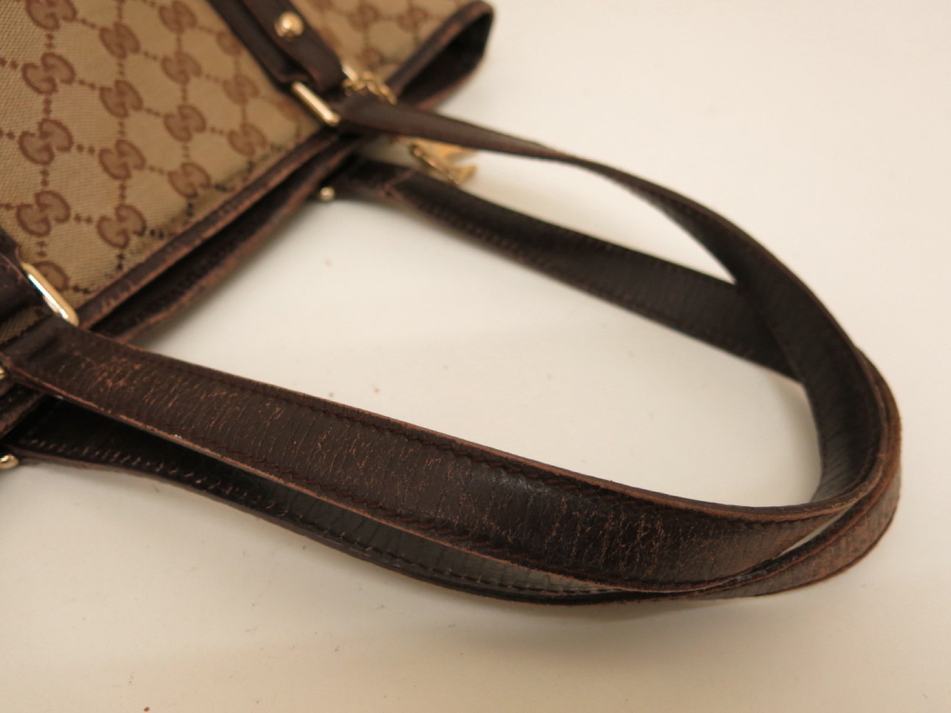 GUCCI GUCCI Gucci 3-Point Sherry GG Canvas and Calf Leather Hand Tote Bag Brown Beige