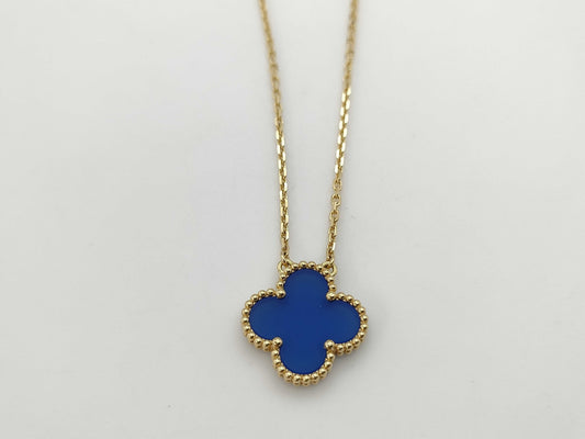 Van Cleef&Arpels Vintage Alhambra Blue Agate AU750 5.2g Necklace