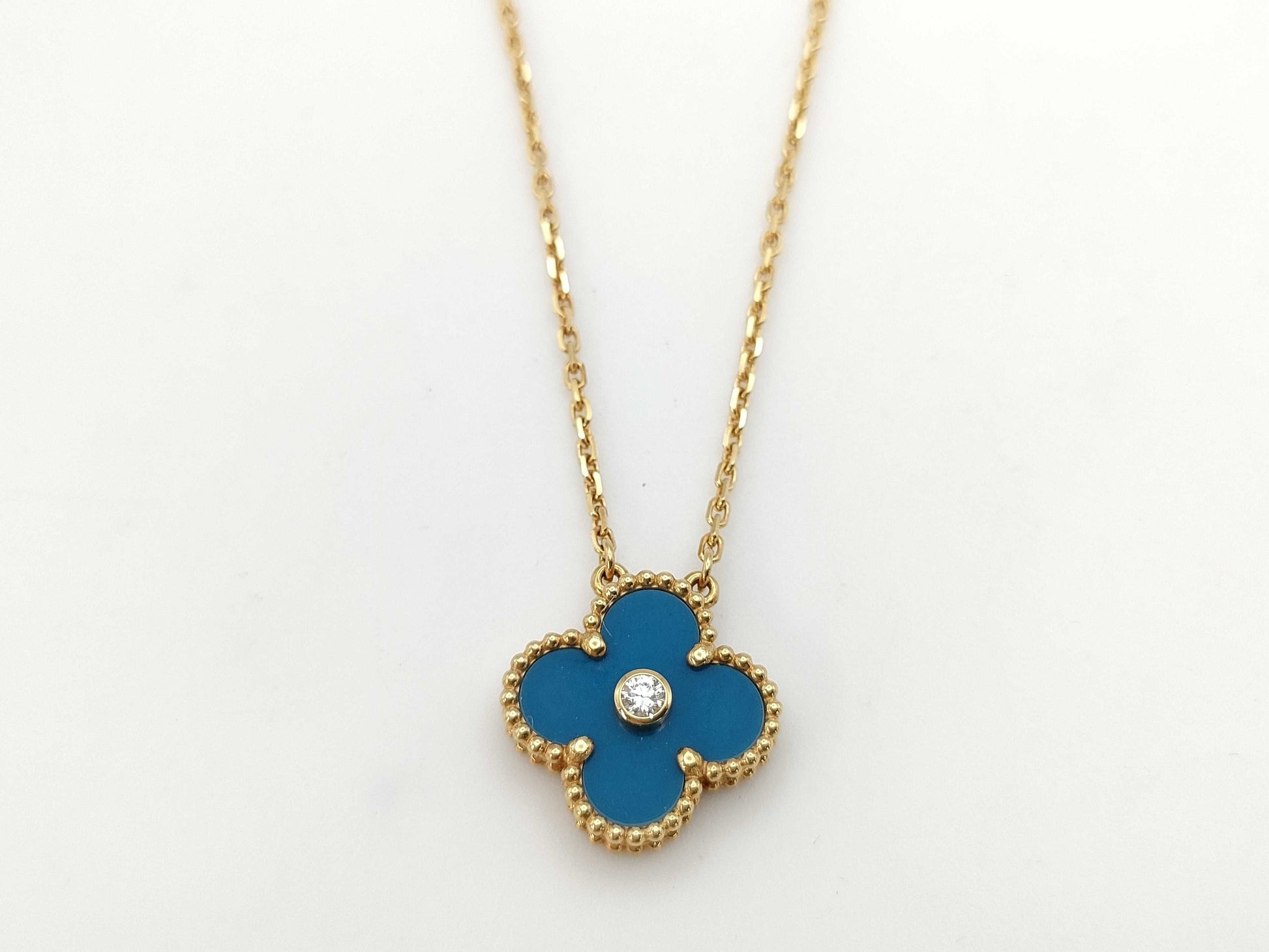 Van Cleef&Arpels Vintage Alhambra Celestial Blue 1PD YG Au750 6.8g Necklace