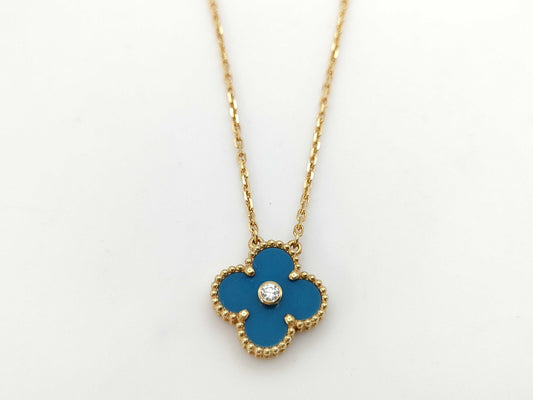 Van Cleef&Arpels Vintage Alhambra Celestial Blue 1PD YG Au750 6.8g Necklace