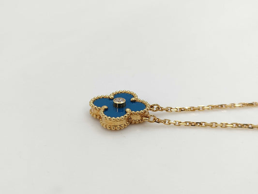 Van Cleef & Arpels Vintage Alhambra Celestial Blue 1PD Yellow Gold Au750 6.8g Necklace