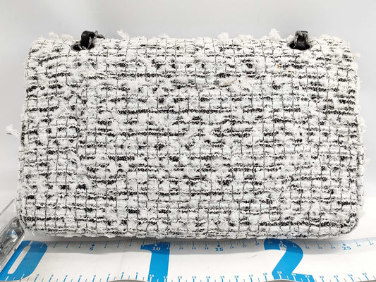 CHANEL 2.55 Double Flap Chain Shoulder Bag in Tweed and White SS