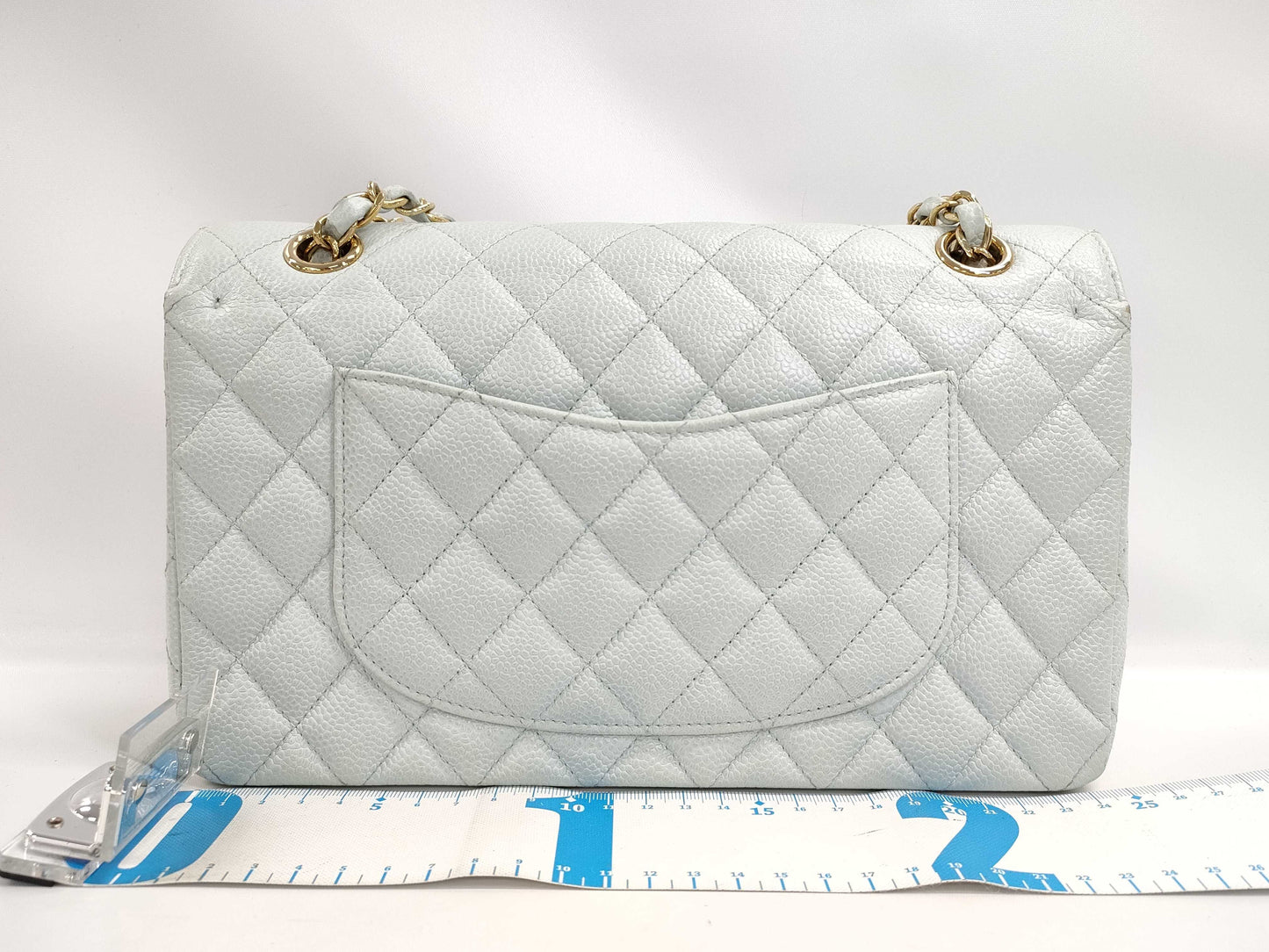CHANEL Double Flap Caviar Ice Blue GP Shoulder Bag