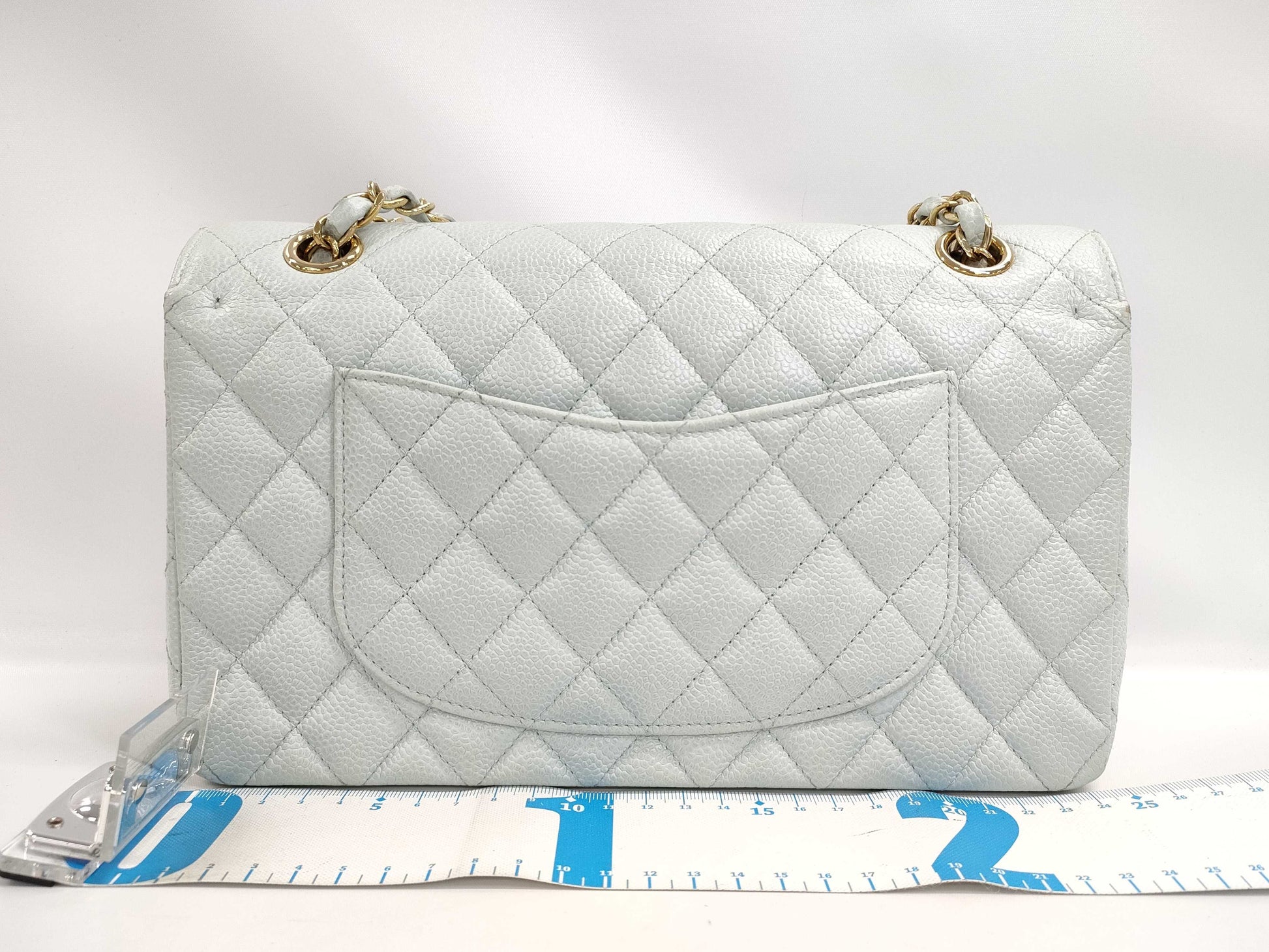 CHANEL Double Flap Caviar Ice Blue GP Shoulder Bag