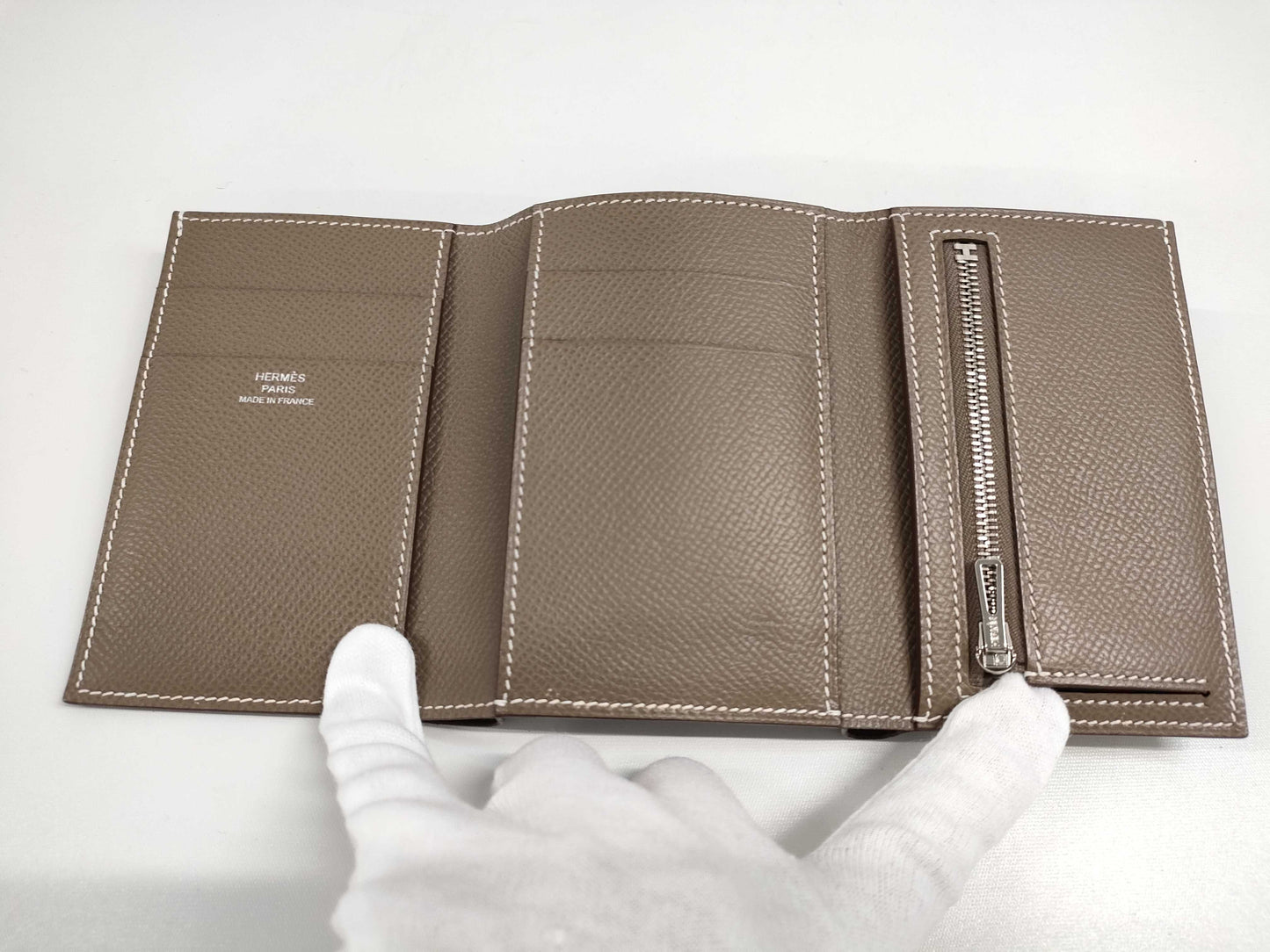 HERMES Bearn Combination Epsom Leather Stainless Steel Wallet with Z Stamp