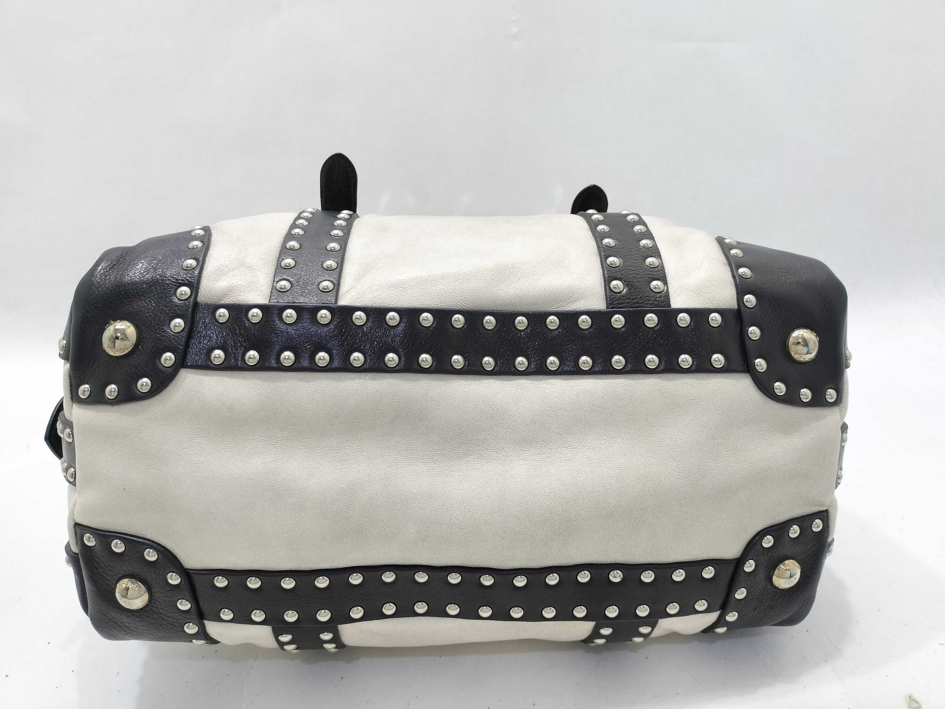 PRADA PRADA Prada Leather Studded Boston Handbag