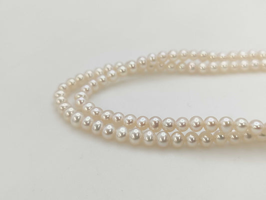 2-strand semi-round pearl necklace, approximately 3.4-3.8mm diameter, 18K gold, 15.5g