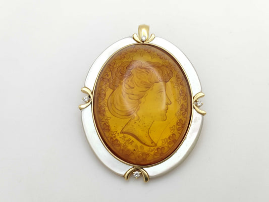 Cameo Shell D0.08ct K18 11.5g Pendant Top