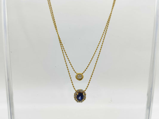 Sapphire Diamond 028 Engraved K18 2.6g Necklace