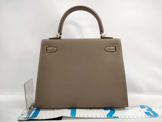 HERMES Kelly 25 Epsom Etoupe Gold Hardware GP B Stamp Bag