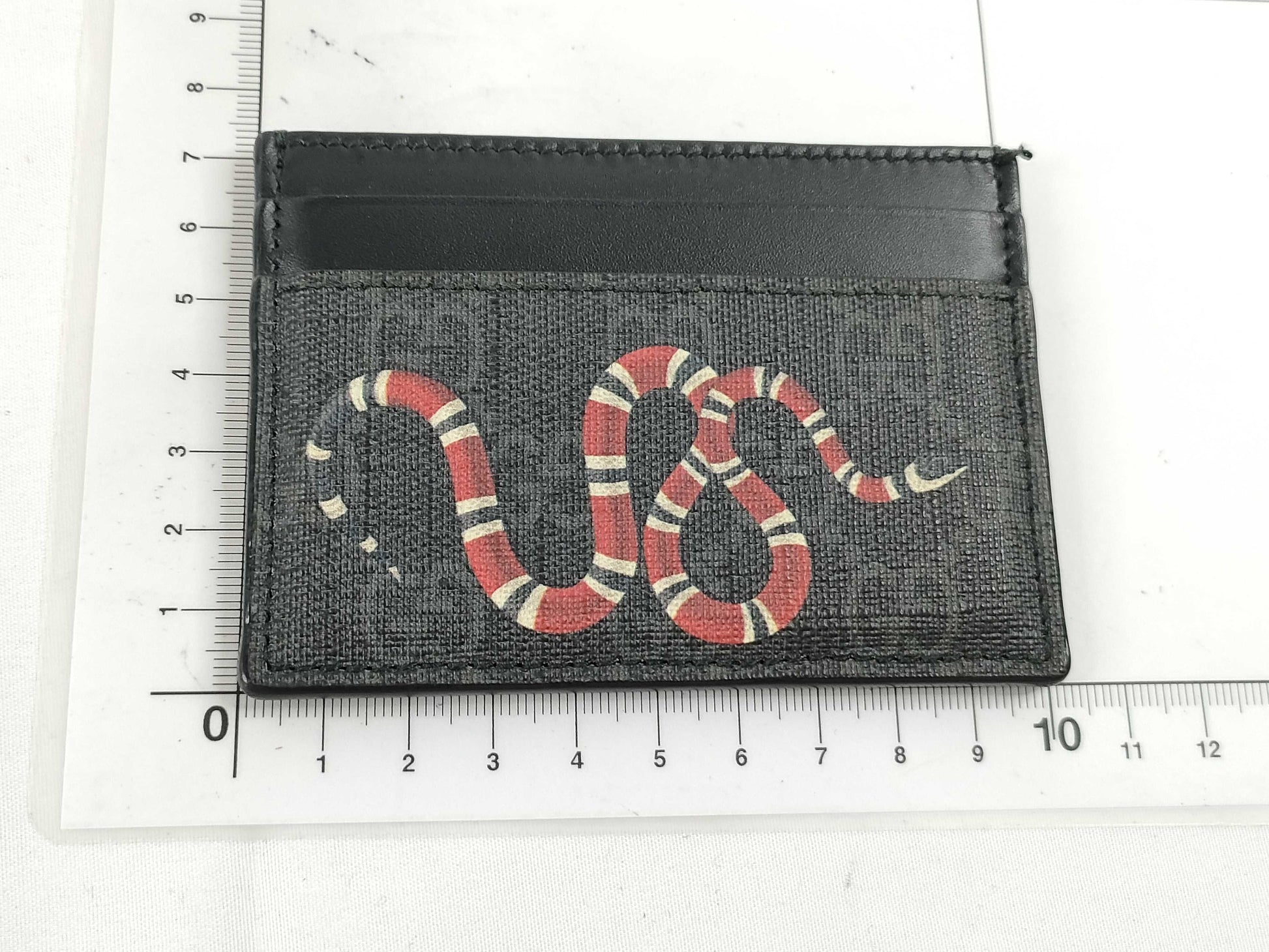 GUCCI GG Supreme GUCCI King Snake GG Supreme Card Case 451277 Black/Grey/Red Card Case, Pass Case, Business Card Holder