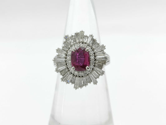 Ruby Diamond 147/167 Engraved Pt900 10.7g Ring
