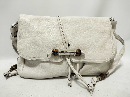 GUCCI Bamboo Leather Double Pocket Shoulder Bag Messenger Bag White 232938 Shoulder Bag