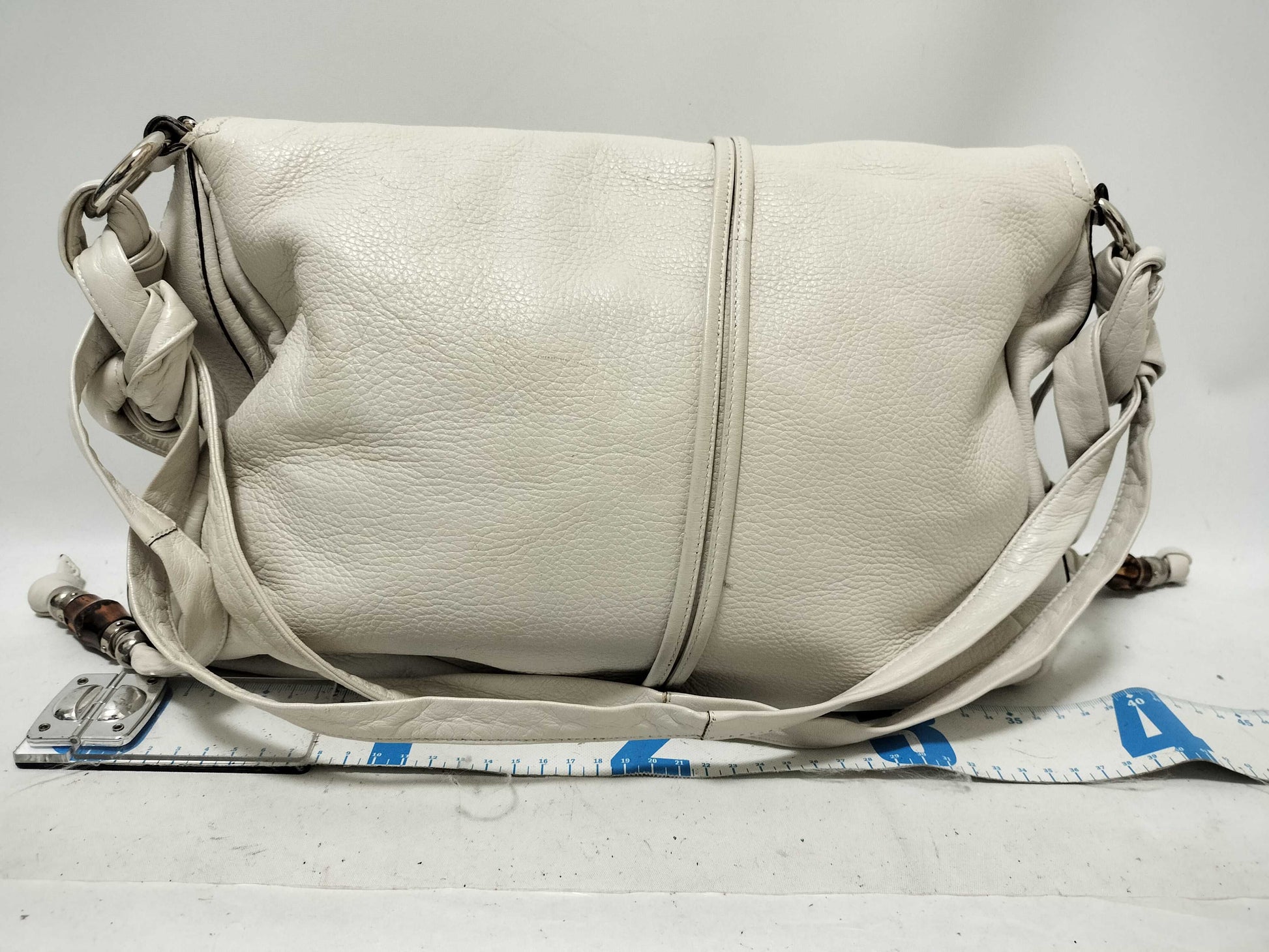 GUCCI Bamboo Leather Double Pocket Shoulder Bag Messenger Bag White 232938 Shoulder Bag