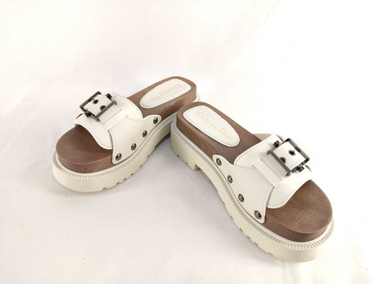 Dior DIORQUAKE STRAP SANDAL Belt Design Flat Leather Sandals Ivory 35 Sandals