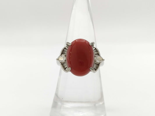 Coral Diameter Approx. 10.9*14.9mm D0.43ct Pt900 12.6g Ring