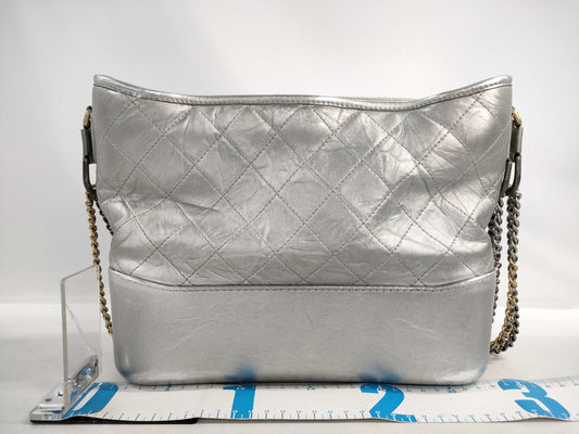 CHANEL Gabriel Chain Shoulder Bag in Silver Leather