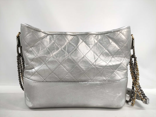 CHANEL Gabriel Chain Shoulder Bag in Silver Leather