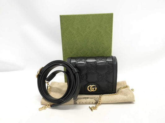 GUCCI GG Matelasse 2-Way Shoulder Bag, Black Leather, 723777