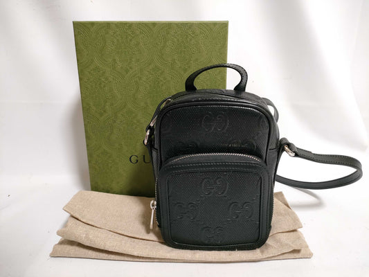 GUCCI Mini Shoulder GG Embossed Black 658553 Shoulder Bag