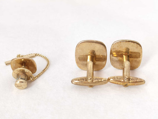 Dior Dior Gold Plated Cufflinks Tie Pin Cuffs