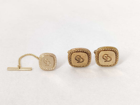 Dior Dior Gold Plated Cufflinks Tie Pin Cuffs