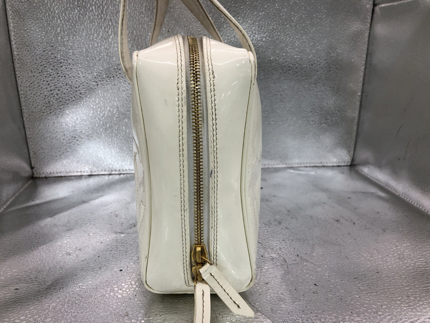 CHANEL Triple Coco Handbag with Seal 9567888 Patent Leather White Bag