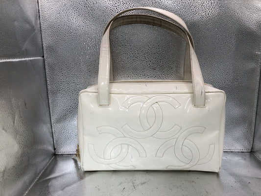 CHANEL Triple Coco Handbag with Seal 9567888 Patent Leather White Bag