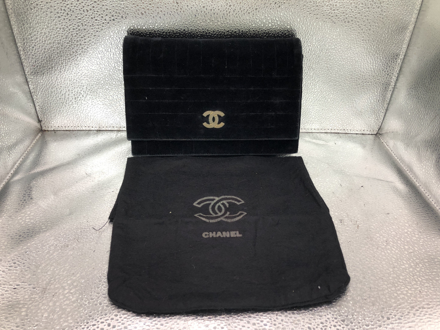 CHANEL Mademoiselle Chain Shoulder Bag with Storage Bag Velor Black Shoulder Bag
