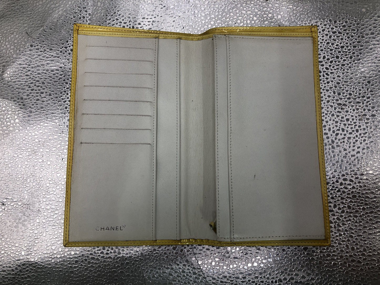 CHANEL Cocomark Bi-Fold Long Wallet with Seal 6622685 Patent Leather Yellow Wallet with Guarantee Card