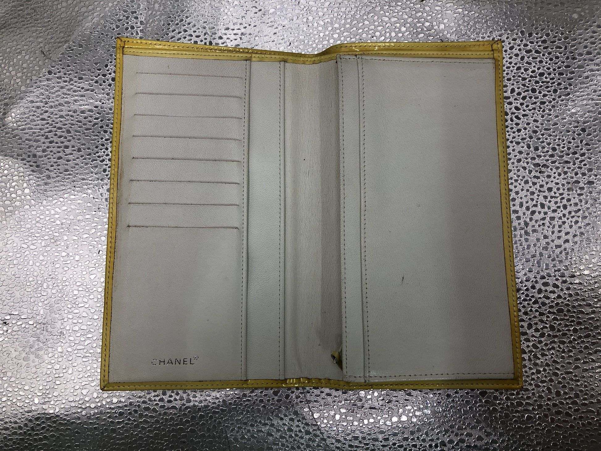CHANEL Cocomark Bi-Fold Long Wallet with Seal 6622685 Patent Leather Yellow Wallet with Guarantee Card