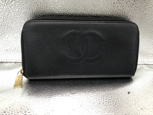 CHANEL Cocomark Round Zipper Long Wallet with Seal 9750708 Caviar Skin Black Wallet