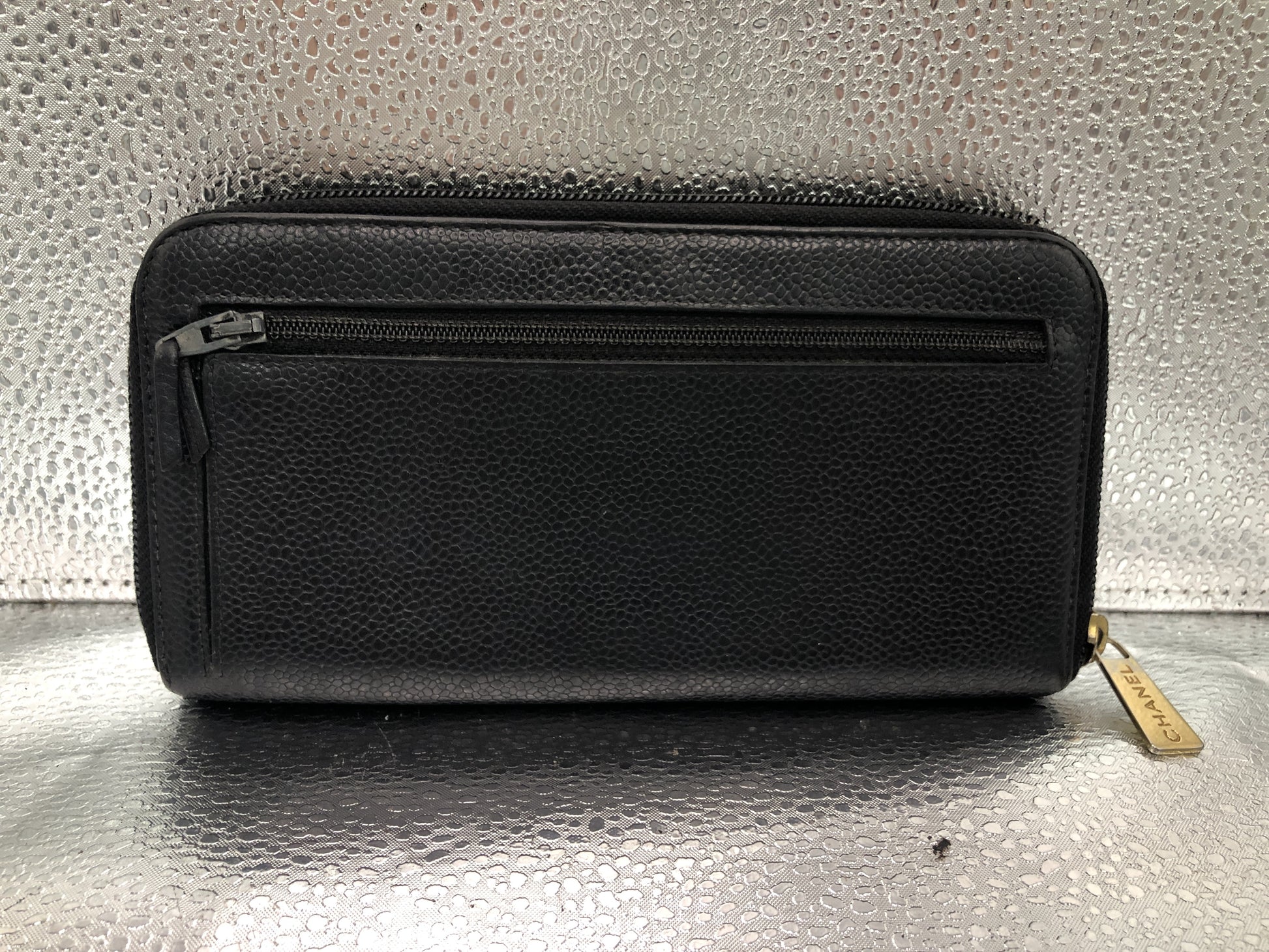 CHANEL Cocomark Round Zipper Long Wallet with Seal 9750708 Caviar Skin Black Wallet
