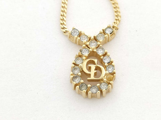 Dior CD Logo Rhinestone GP Gold 4.9g Necklace