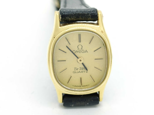 OMEGA De Ville 1353 Stainless Steel/GP/Leather/QZ Gold Dial Non-Working/No Operational Guarantee Women's Watch