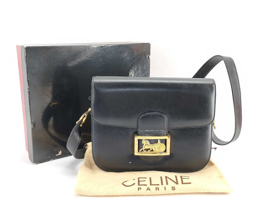 CELINE Celine Leather Shoulder Bag Black Shoulder Bag